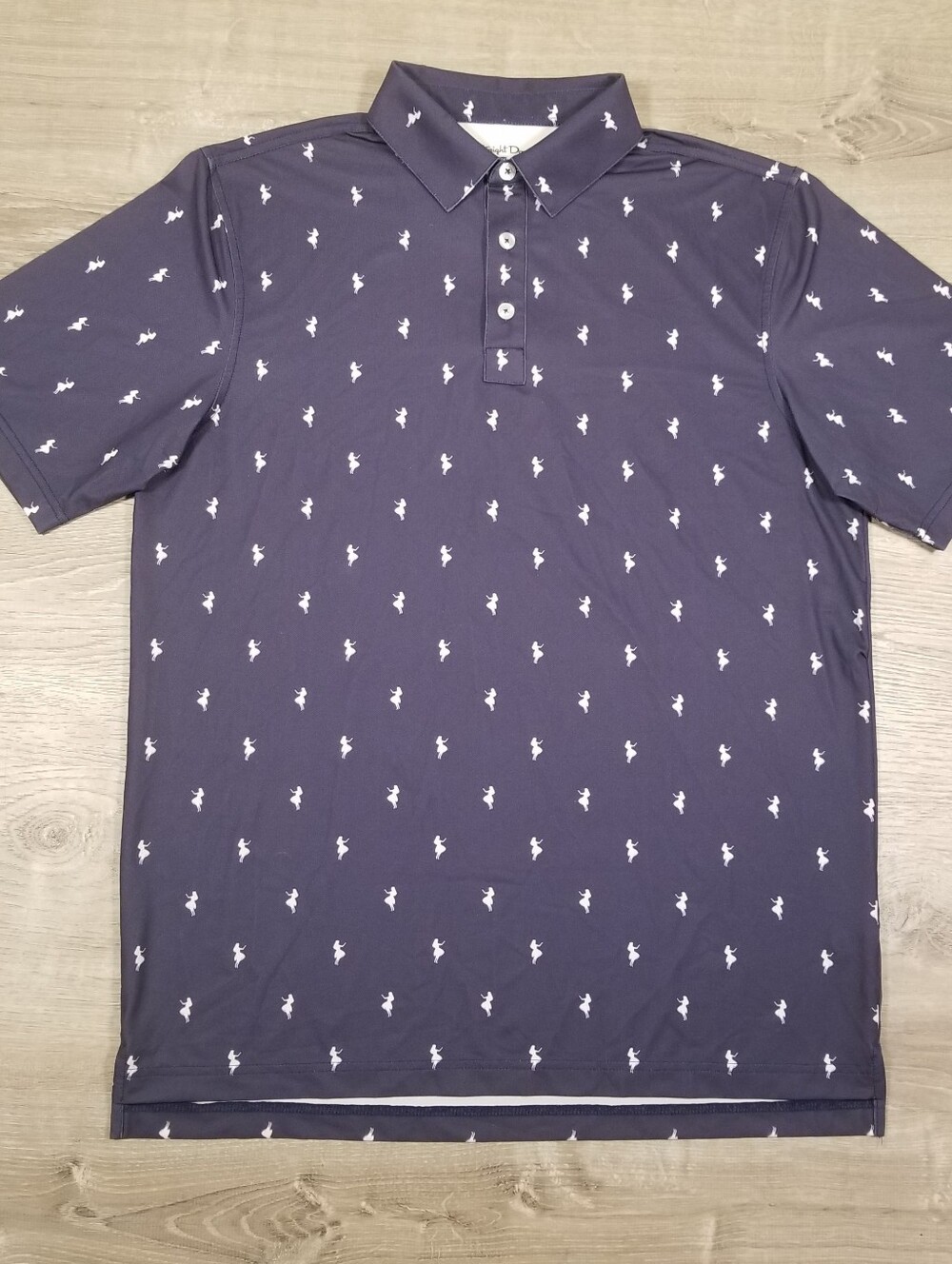 Straight Down Performance Hula Girl Golf Polo Shirt Mens Medium Blue White